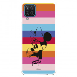 Funda para Samsung Galaxy M12 Oficial de Disney Minnie Rayas de Colores - Clásicos Disney