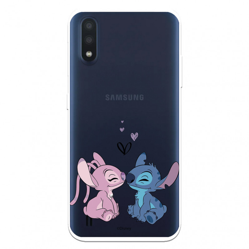 Coque pour Samsung Galaxy A01 Officielle de Disney Angel & Stitch Bisou - Lilo & Stitch