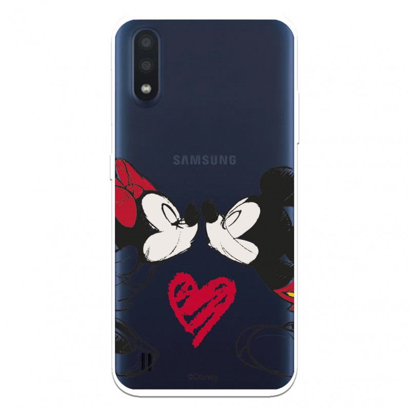Coque pour Samsung Galaxy A01 Officielle de Disney Mickey et Minnie Bisou - Classiques Disney