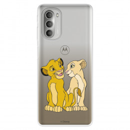 Funda para Motorola Moto G51 5G Oficial de Disney Simba y Nala Silueta - El Rey León