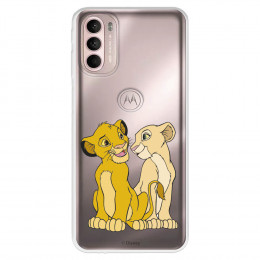 Funda para Motorola Moto G31 Oficial de Disney Simba y Nala Silueta - El Rey León
