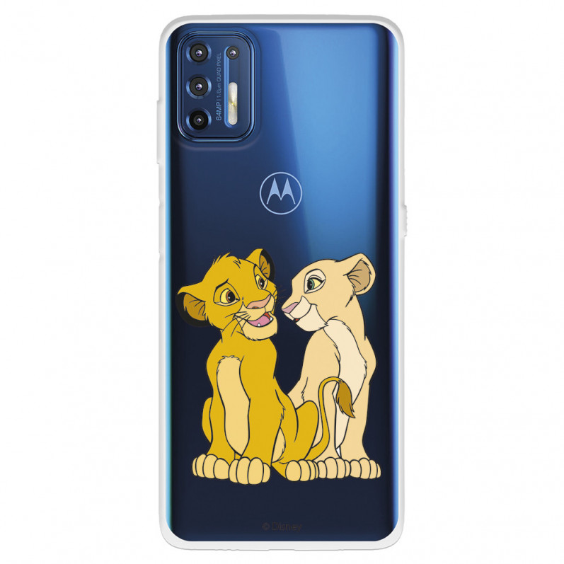 Funda para Motorola Moto G9 Plus Oficial de Disney Simba y Nala Silueta - El Rey León