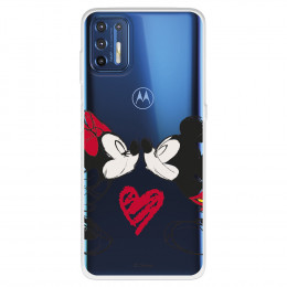 Funda para Motorola Moto G9 Plus Oficial de Disney Mickey y Minnie Beso - Clásicos Disney