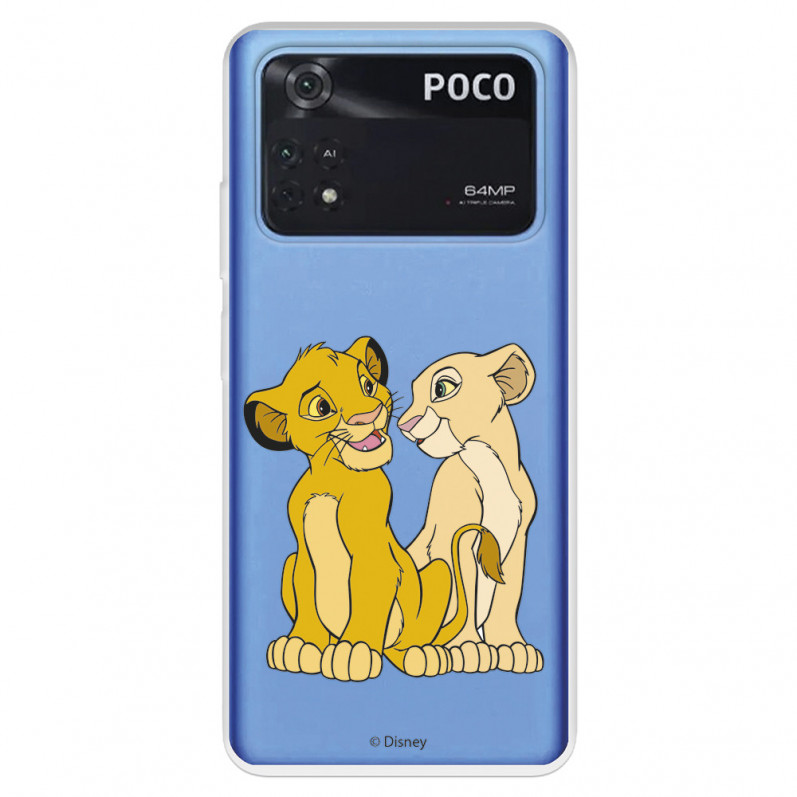 Funda para Xiaomi Poco M4 Pro 4G Oficial de Disney Simba y Nala Silueta - El Rey León