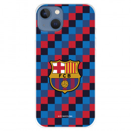 Funda para IPhone 14 Max del FC Barcelona Escudo Fondo Cuadros  - Licencia Oficial FC Barcelona