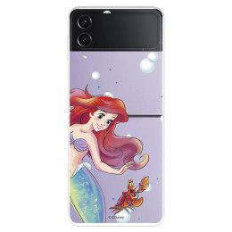 Funda para Samsung Galaxy Z Flip4 Oficial de Disney Ariel y Sebastián Burbujas - La Sirenita