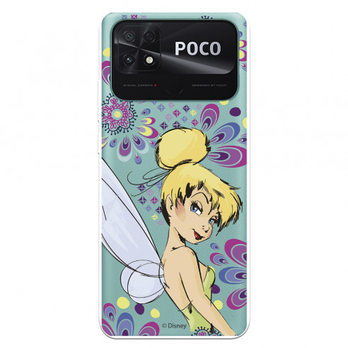 Coque pour Xiaomi Poco C40 Officielle de Disney Clochette Fleurs - Peter Pan