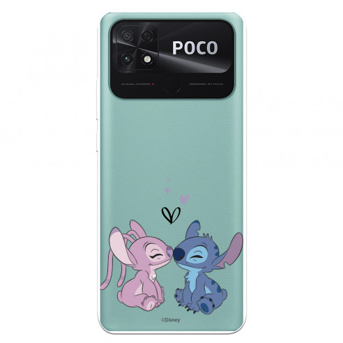 Coque pour Xiaomi Poco C40 Officielle de Disney Angel & Stitch Bisou - Lilo & Stitch