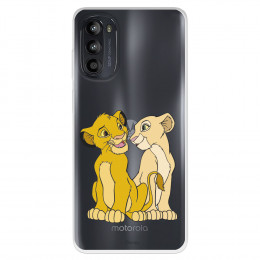 Funda para Motorola Moto G52 Oficial de Disney Simba y Nala Silueta - El Rey León
