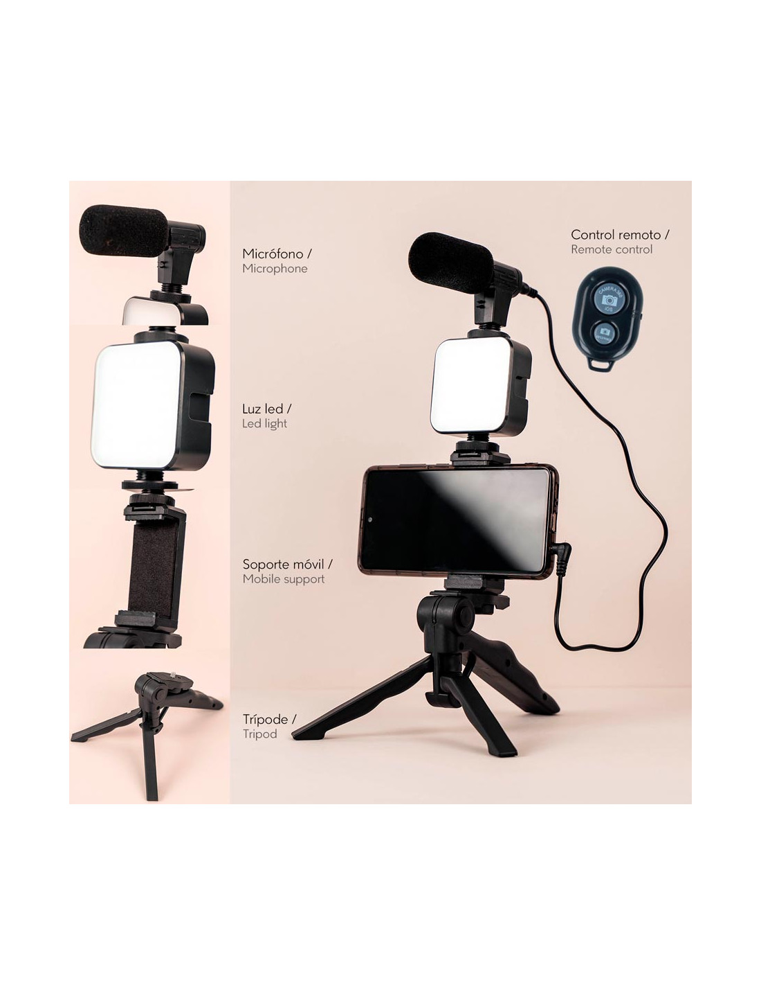 Type 1-Trépied de téléphone portable avec lumière de remplissage LED,  stabilisateur portable, kit vidéo pour - Cdiscount Appareil Photo