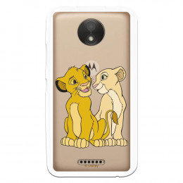 Carcasa Oficial Disney Simba y Nala transparente para Motorola Moto C - El Rey León- La Casa de las Carcasas