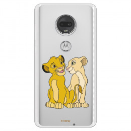 Carcasa Oficial Disney Simba y Nala transparente para Motorola Moto G7 - El Rey León- La Casa de las Carcasas