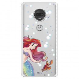 Carcasa Oficial Disney Sirenita y Sebastián Transparente para Motorola Moto G7 - La Sirenita- La Casa de las Carcasas