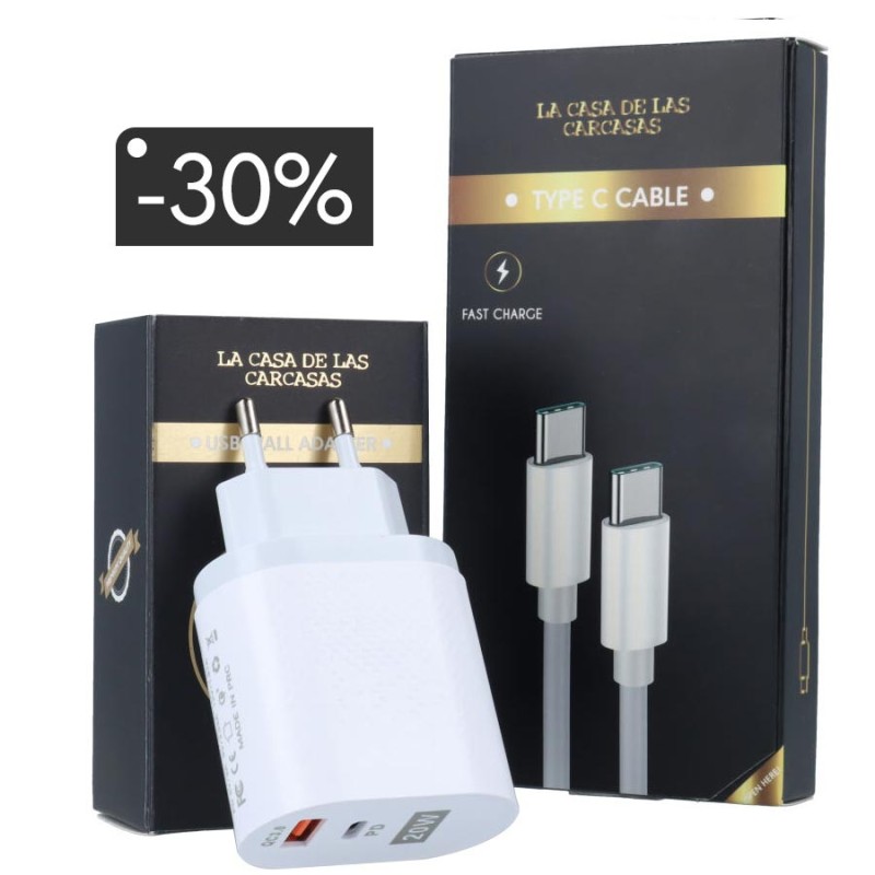 Pack Carga - Cargador carga rápida USB/C + cable Tipo C/Tipo C Pack Carga - Cargador carga rápida USB/C + cable Tipo C/Tipo C