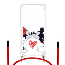 Funda Colgante Transparente para Samsung Galaxy A40 Oficial de Disney Mickey y Minnie Beso - Clásicos Disney