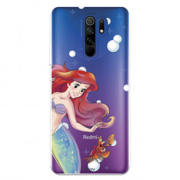 Funda para Xiaomi Redmi 9 Oficial de Disney Ariel y Sebastián Burbujas - La Sirenita