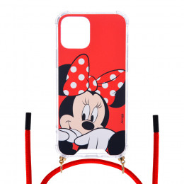 Funda Colgante Transparente para iPhone 11 Pro Oficial de Disney Minnie Fondo Rojo - Clásicos Disney