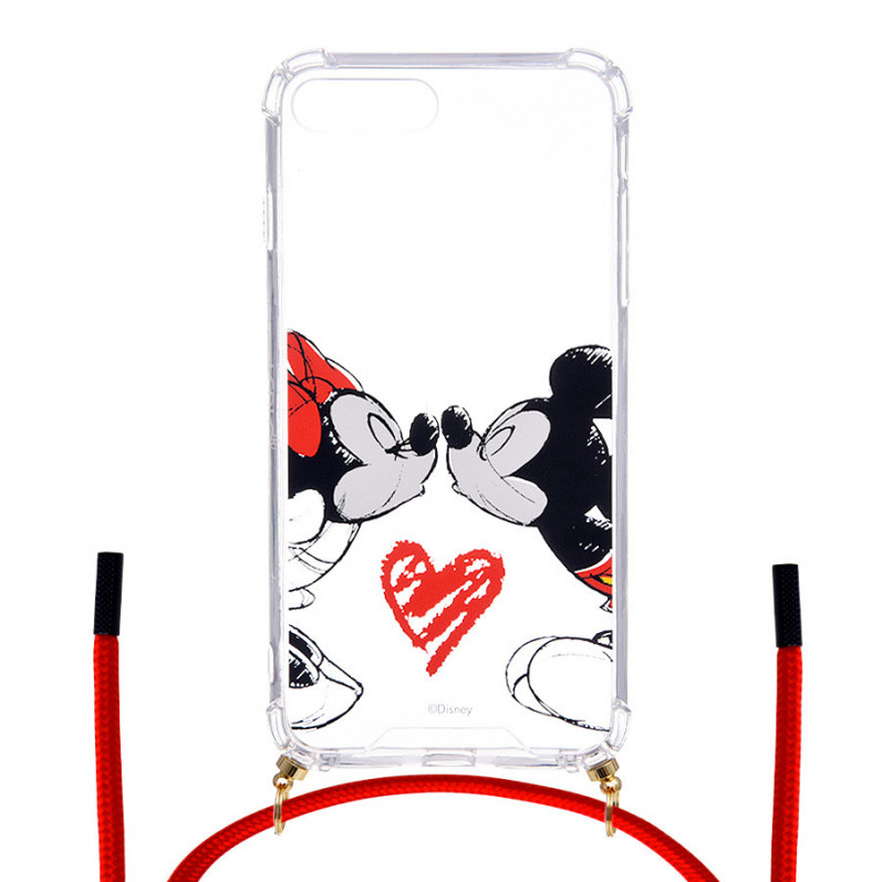 Coque Cordon Transparente pour iPhone 7 Plus Officielle de Disney Mickey et Minnie Bisou - Classiques Disney