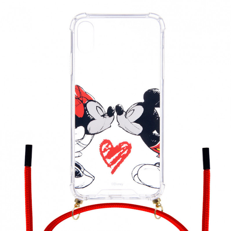 Coque Cordon Transparente pour iPhone XS Max Officielle de Disney Mickey et Minnie Bisou - Classiques Disney