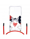 Coque Cordon Transparente pour iPhone 11 Pro Max Officielle de Disney Mickey et Minnie Bisou - Classiques Disney