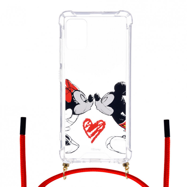 Coque Cordon Transparente pour Samsung Galaxy A50 Officielle de Disney Mickey et Minnie Bisou - Classiques Disney