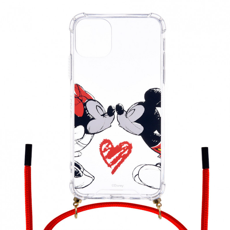 Coque Cordon Transparente pour iPhone 11 Pro Officielle de Disney Mickey et Minnie Bisou - Classiques Disney