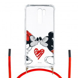 Funda Colgante Transparente para Xiaomi Redmi 9 Oficial de Disney Mickey y Minnie Beso - Clásicos Disney