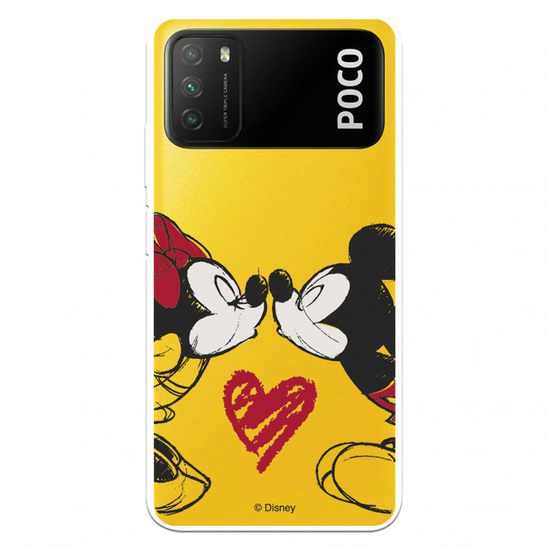 Funda para Xiaomi Poco M3 Oficial de Disney Mickey y Minnie Beso - Clásicos Disney