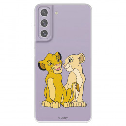 Funda para Samsung Galaxy S21 FE Oficial de Disney Simba y Nala Silueta - El Rey León